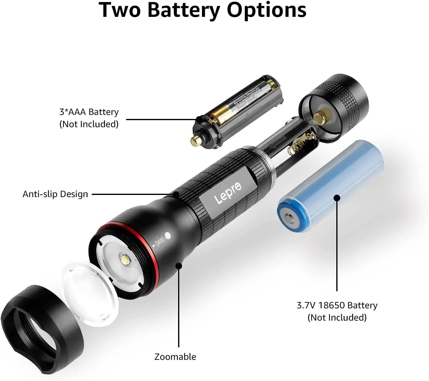 Lepro Portable LED Flashlight (Waterproof, 300lm, 2-Pack) - Image 7
