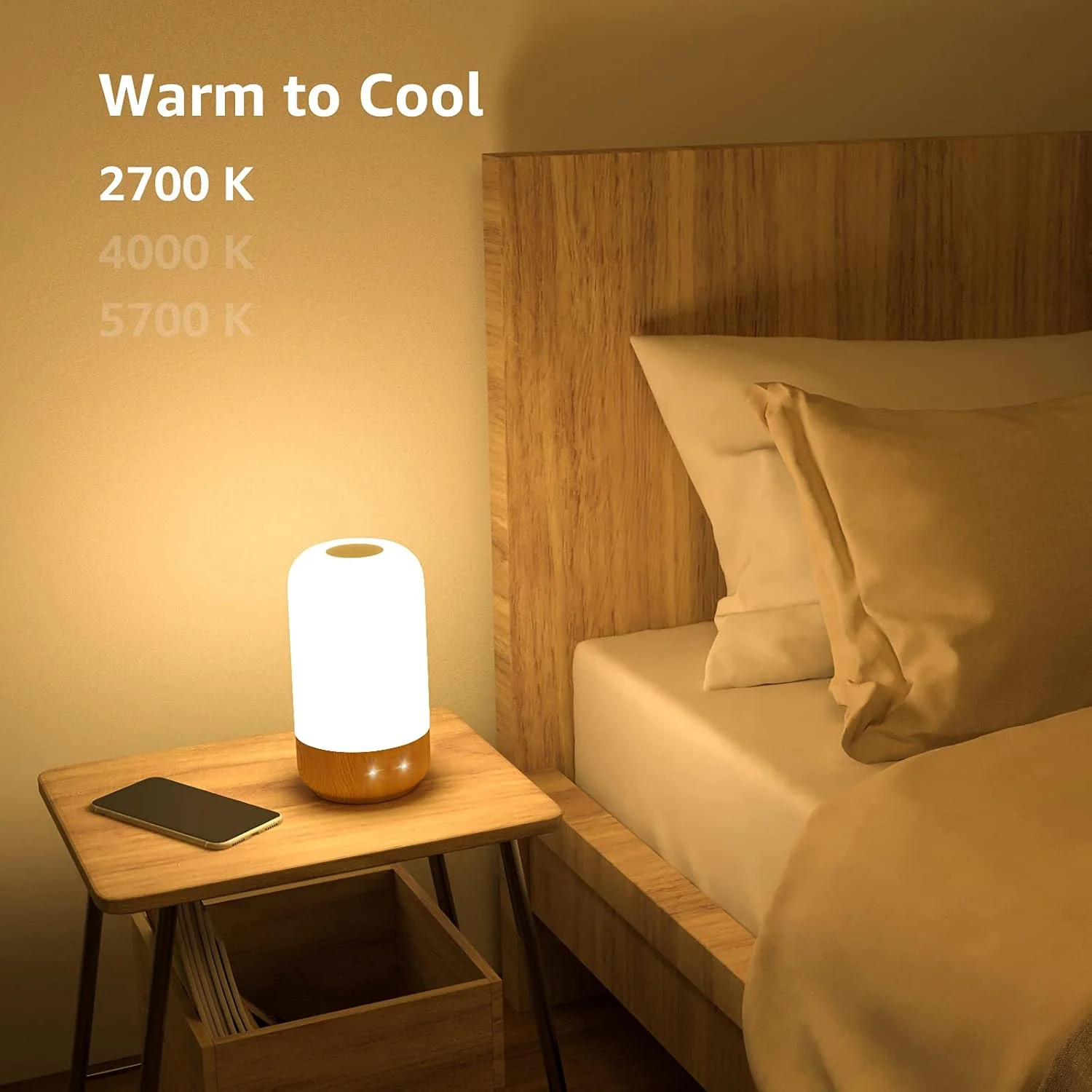 Lepro RGB Ambient Table Lamp with Wood Grain Base, Dimmable & Color Changing - Image 3