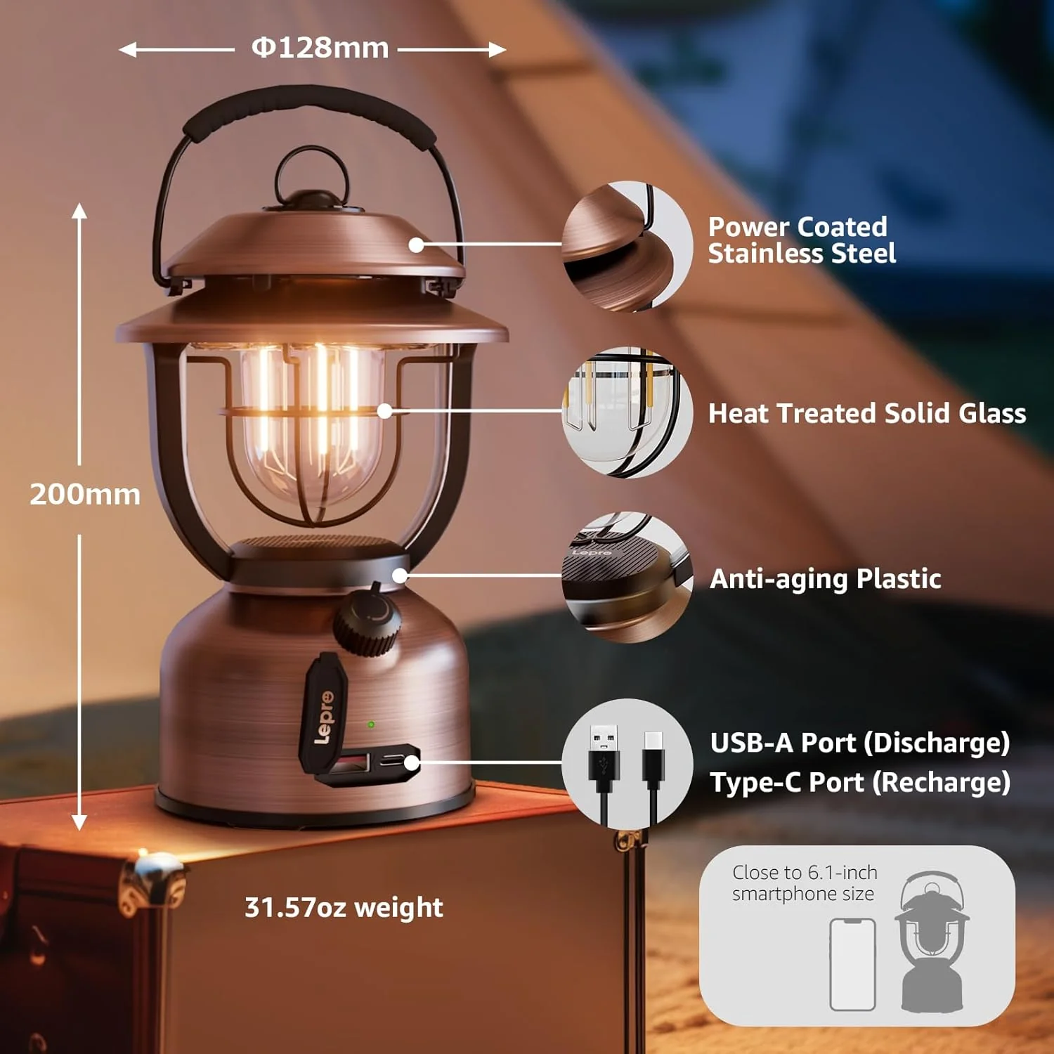 Lepro Retro LED Camping Lantern - Image 4