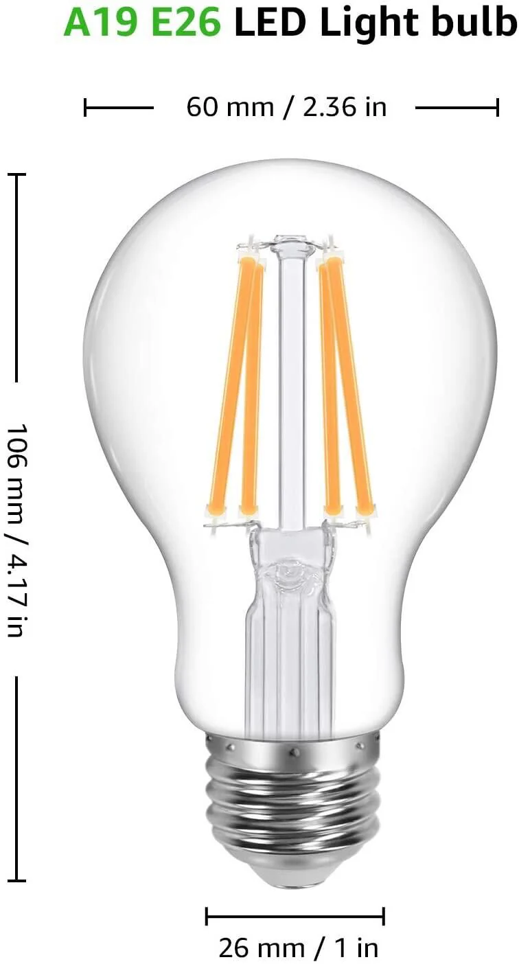 Lepro A19 Vintage LED Filament Bulbs, Dimmable, E26 Base, 8W (60W Equivalent), 800 Lumens, 2700K Warm White, Clear Glass - Image 4