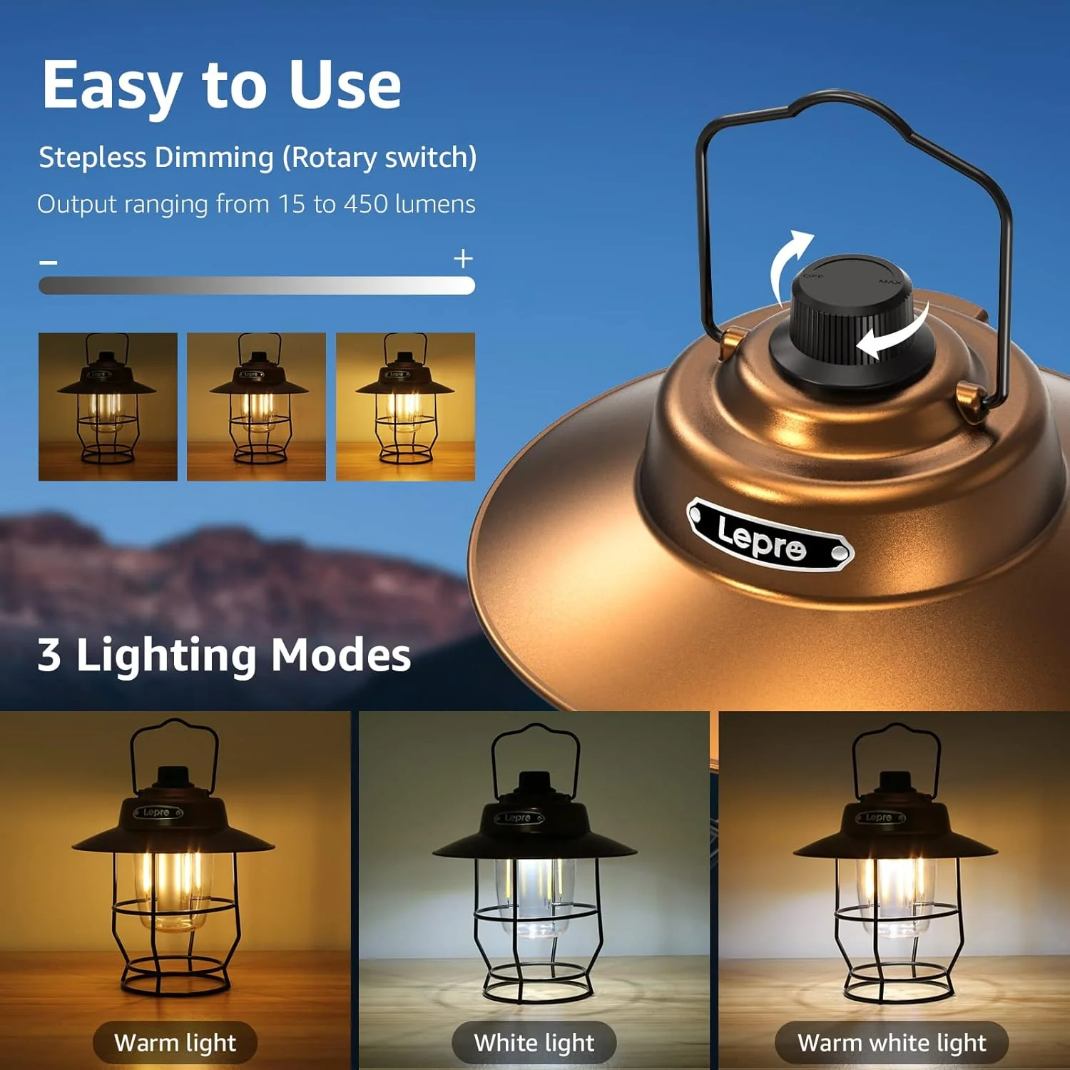 Lepro Vintage Rechargeable LED Camping Lantern - Image 4